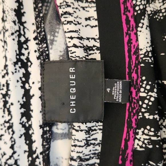 Bloomingdale's Chequer 3/4 Sleeve Black/White and Pink Detail Dress Size 4 - Picture 9 of 15